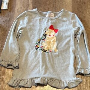 Charming Gray Kids Long Sleeve Shirt with Dog and Red Bow